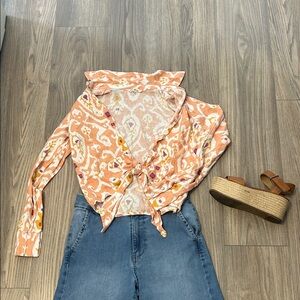 Christian Siriano Orange and White Patterned Blouse